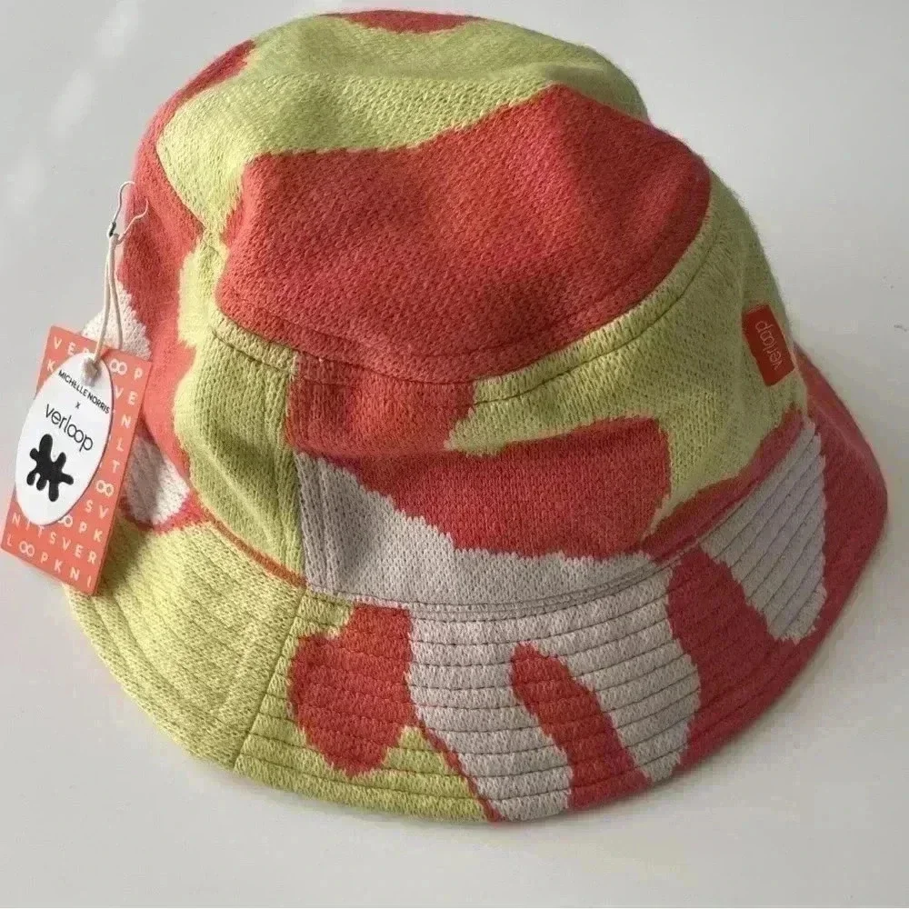 VERLOOP x Michelle Norris Camo Knit Bucket Hat Orange Yellow Happy O/S